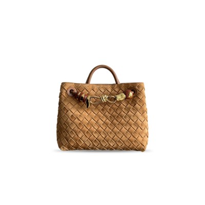 BOTTEGA VENETA ANDIAMO SMALL SUEDE TOTE SUEDE AMBER BROWN BAG 743568 (25*22*10.5cm)